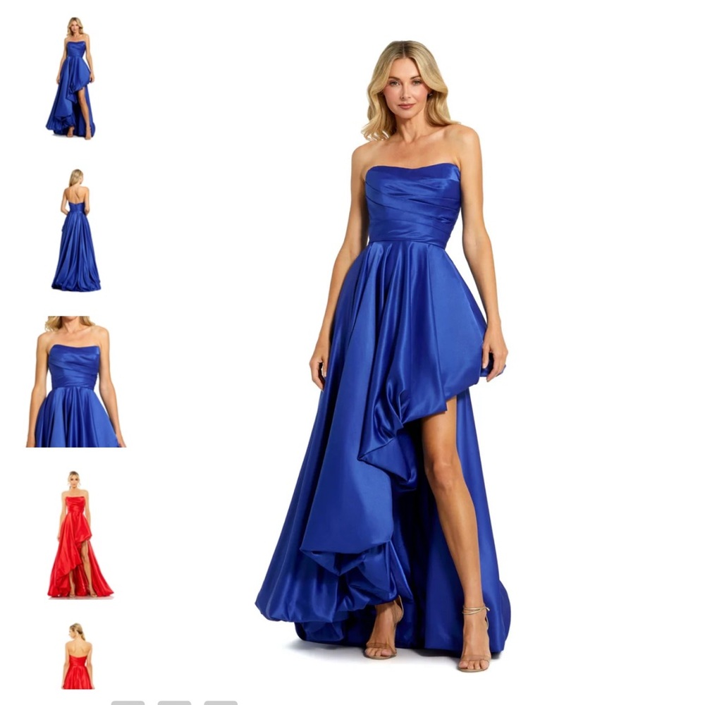 Elegant Blue Strapless Evening Gown Mac